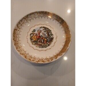 RARE American Hostess 8" Bowl 22K Encrusted Gold Serving Vintage Victorian